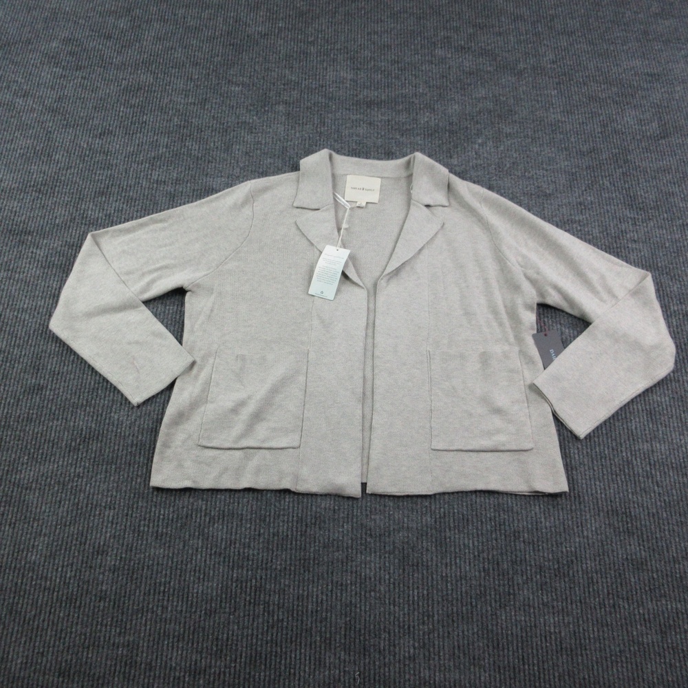 THREAD & SUPPLY Cardigan Womens L Gray Collared Open Pocket Lightweight NWT